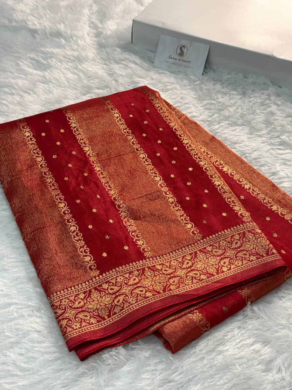 HO Silk saree in Bloody Red Colour with Vertical Stripes design