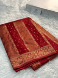 HO Silk saree in Bloody Red Colour with Vertical Stripes design