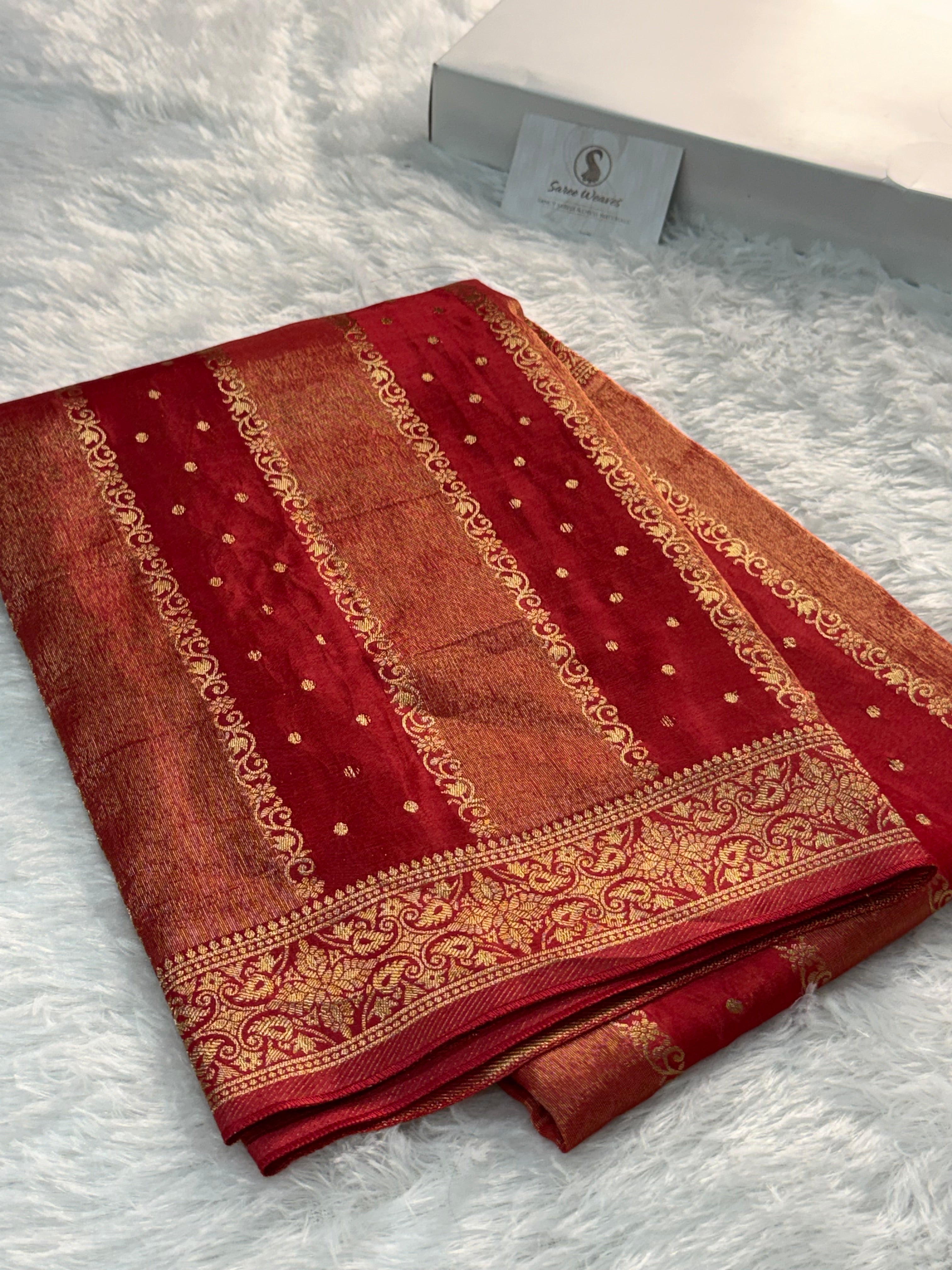 HO Silk saree in Bloody Red Colour with Vertical Stripes design