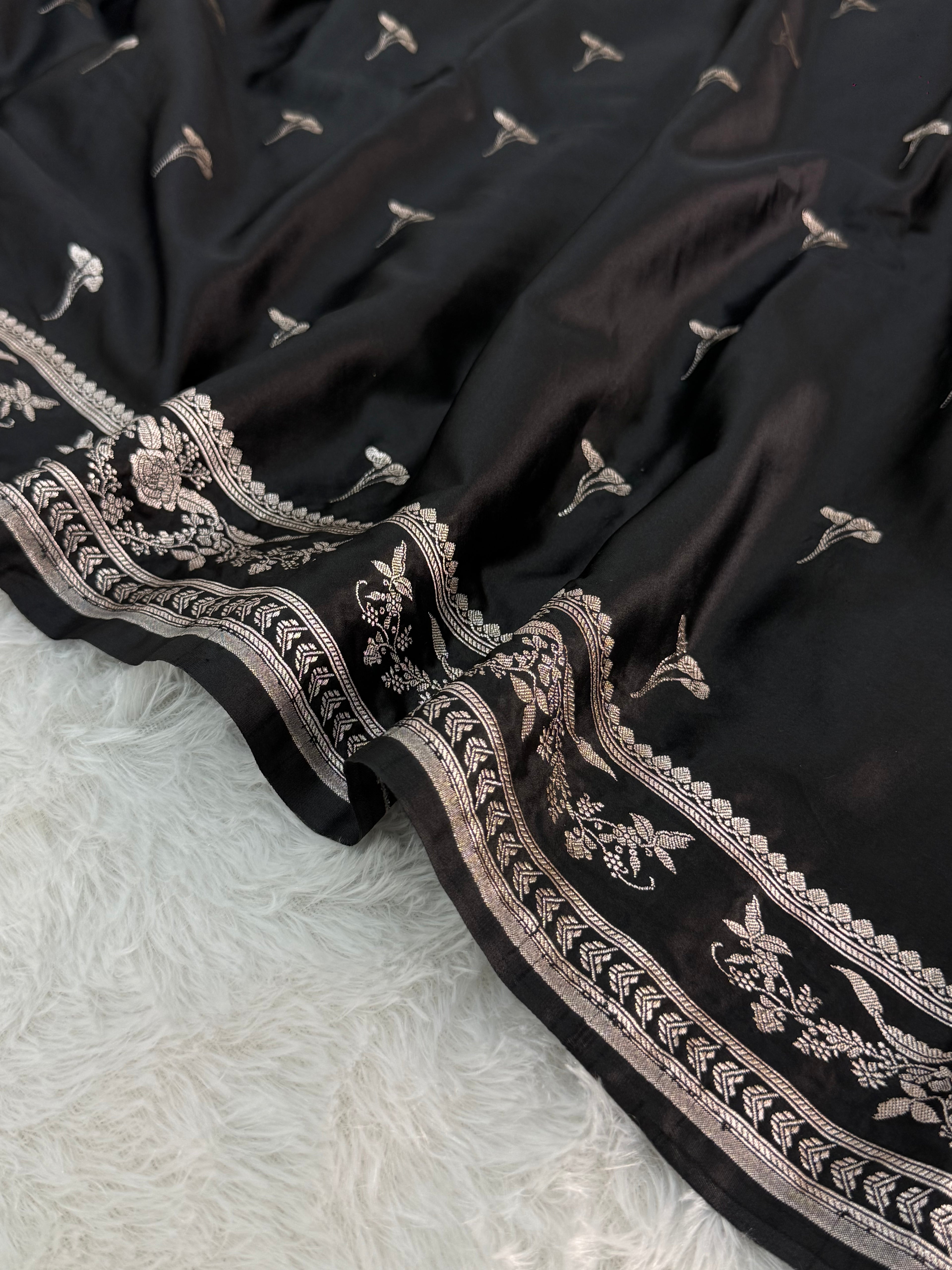 Banarasi Mashru Saree In buti design in black color