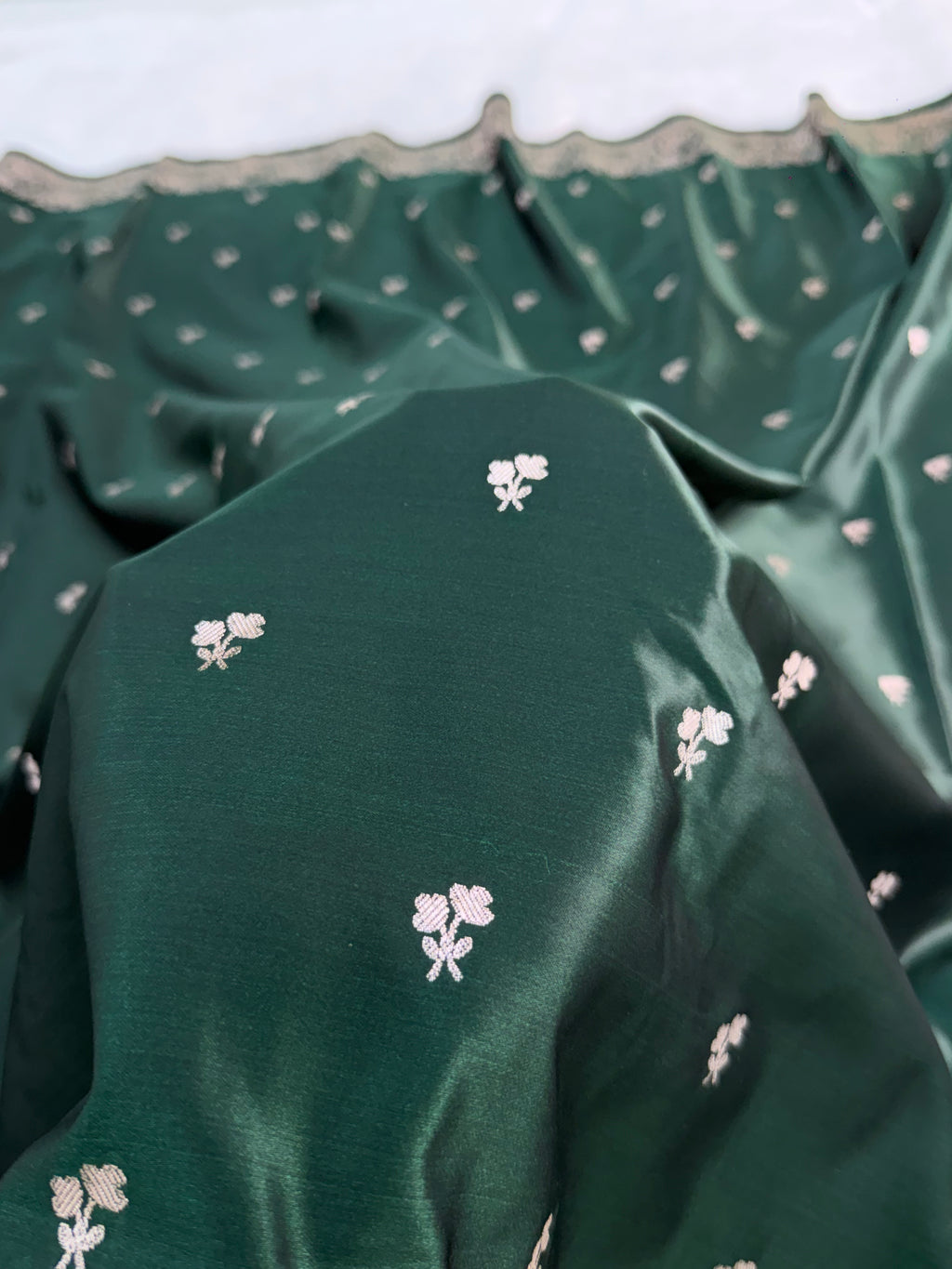 Mashru Silk Banarasi Border Buti Saree in Bottle Green color