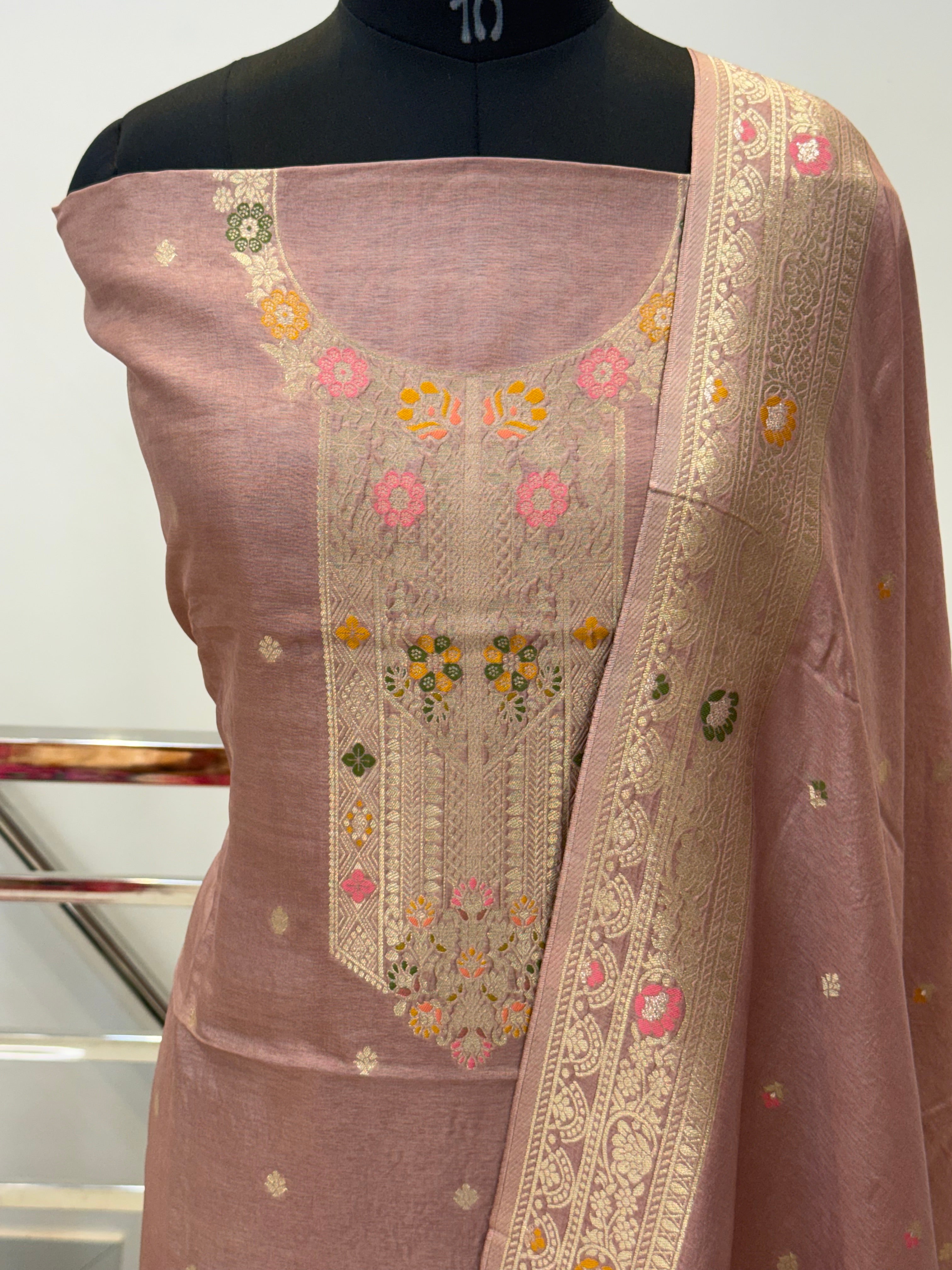 Pure Viscose Meenakari 3 piece Suit with Zari Work with Heavy Dupatta in color
