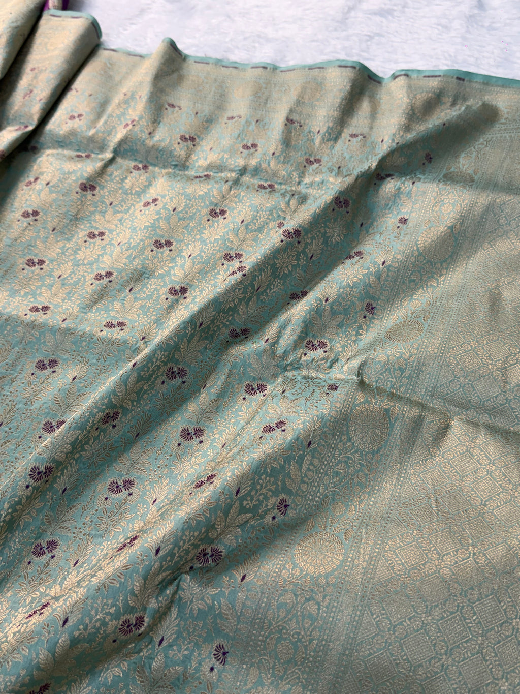 Banarasi pure katan silk saree with brocade meenakari jaal design in Light Sea Green colour