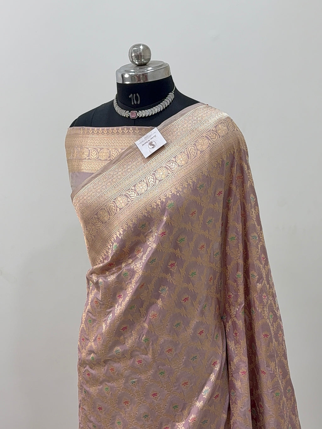 Banarasi Pure Katan Silk Saree with Chokdi Meenakari jaal design in Mauve Colour