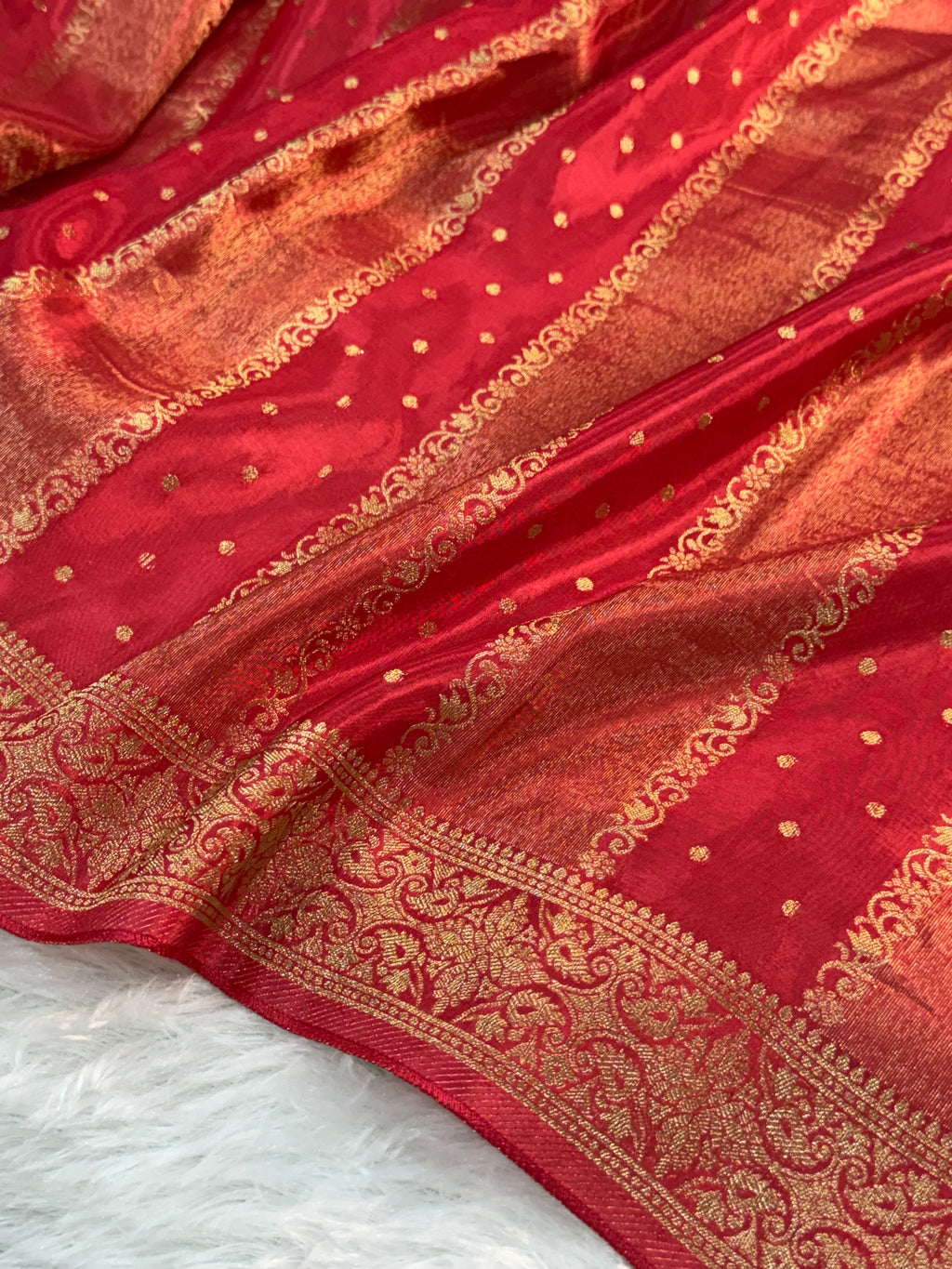HO Silk saree in Bloody Red Colour with Vertical Stripes design