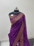 Pure Kora Silk Saree with Antique Zari weaving in Violet Colour