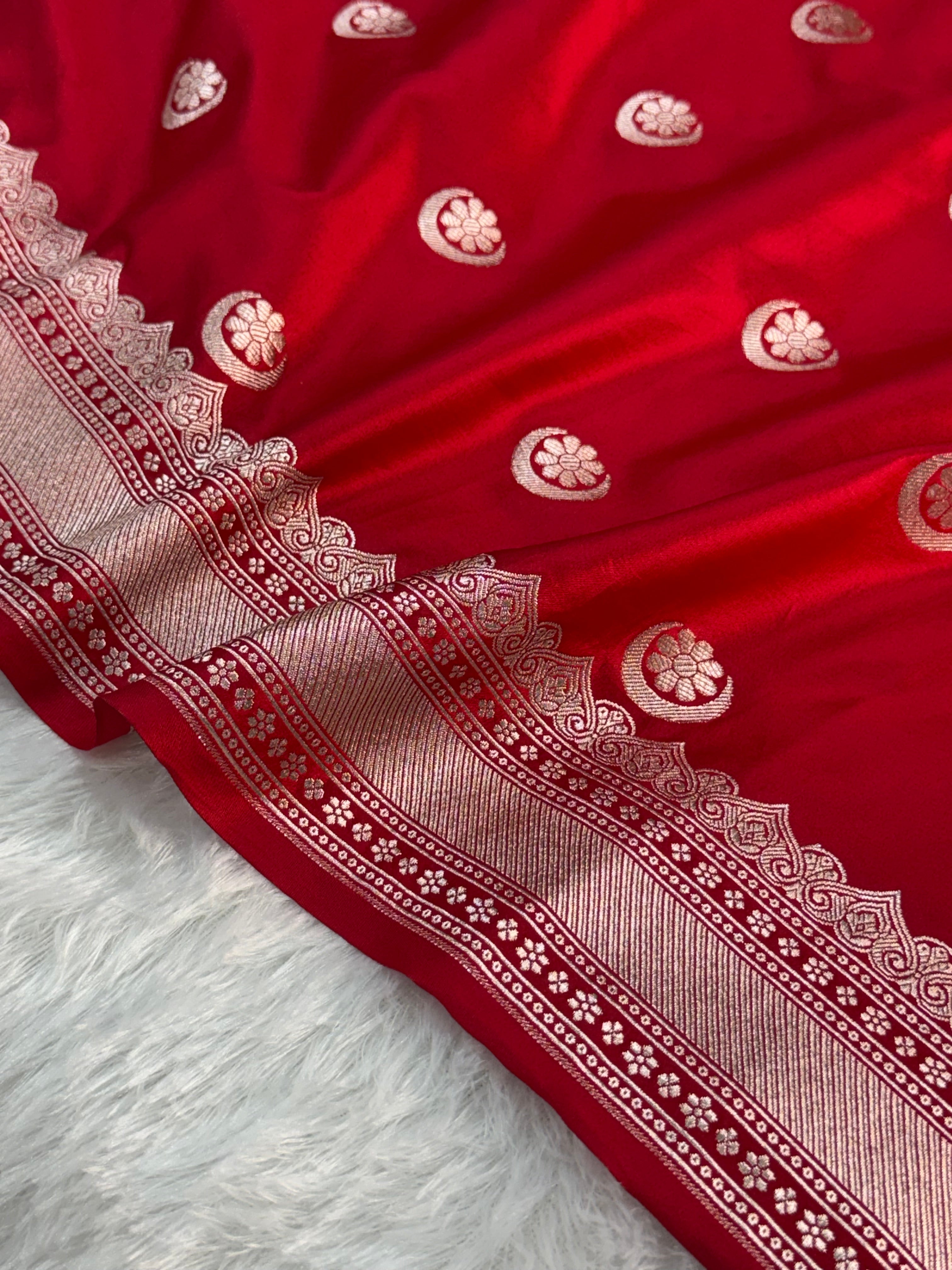 Banarasi Mashru Silk Saree in Border Buti Design in Bloody Red colour
