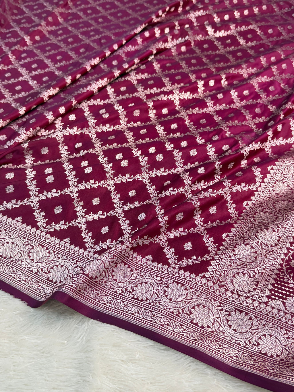 Banarasi mashru silk saree in chokdi design in Wine colour