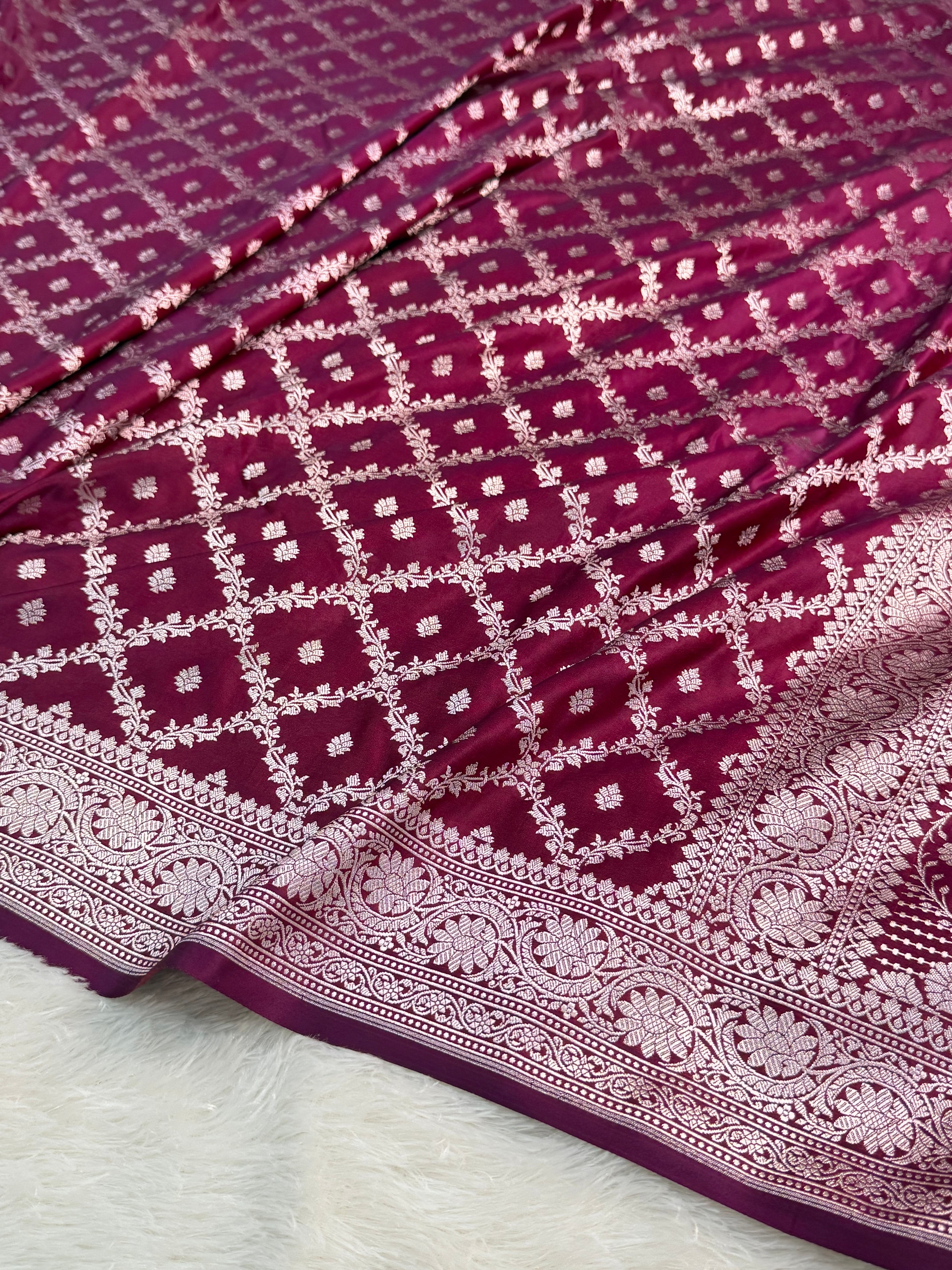 Banarasi mashru silk saree in chokdi design in Wine colour