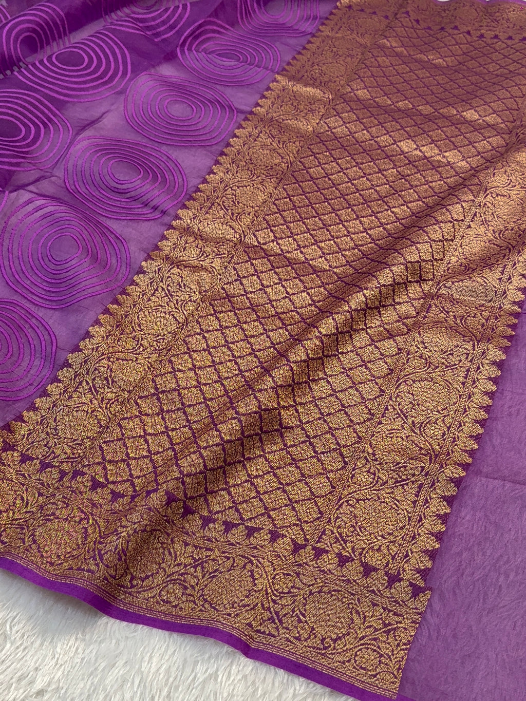 Pure Kora Silk Saree with Antique Zari weaving in Violet Colour