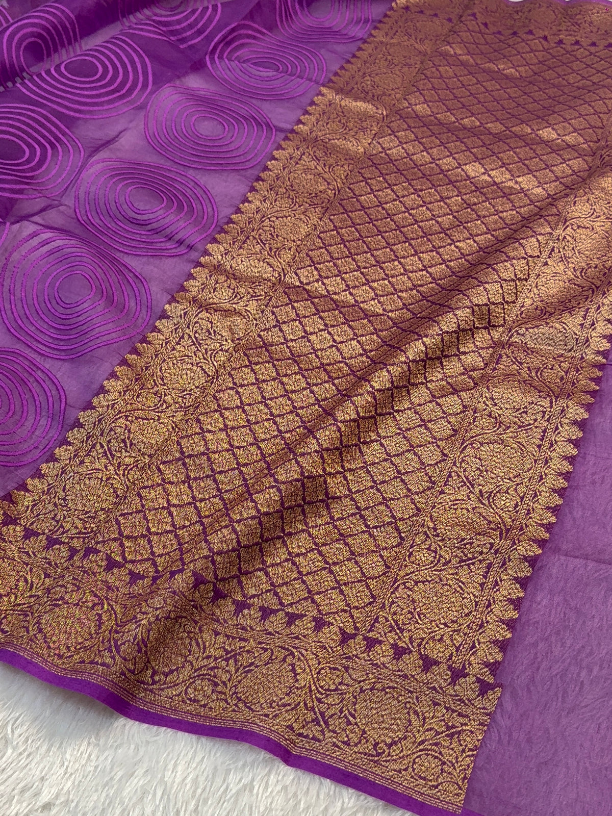 Pure Kora Silk Saree with Antique Zari weaving in Violet Colour