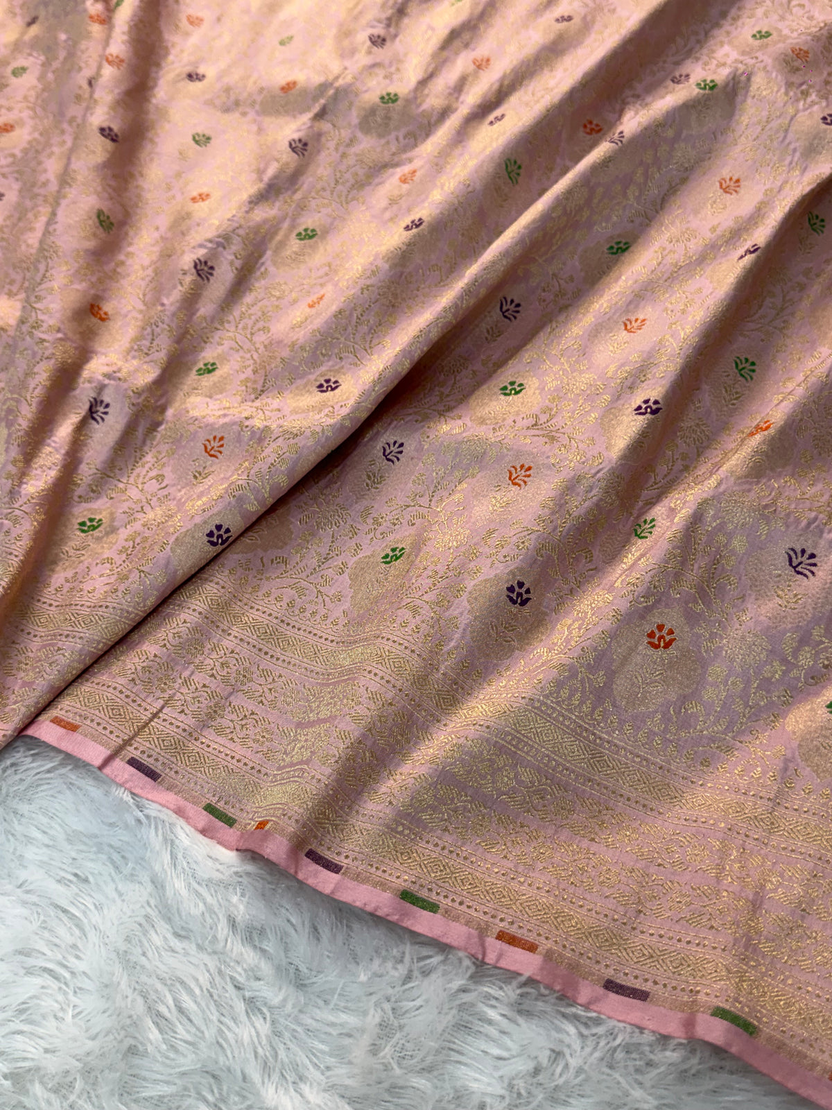 Banarasi pure katan silk saree with brocade meenakari jaal design in Light Pink colour