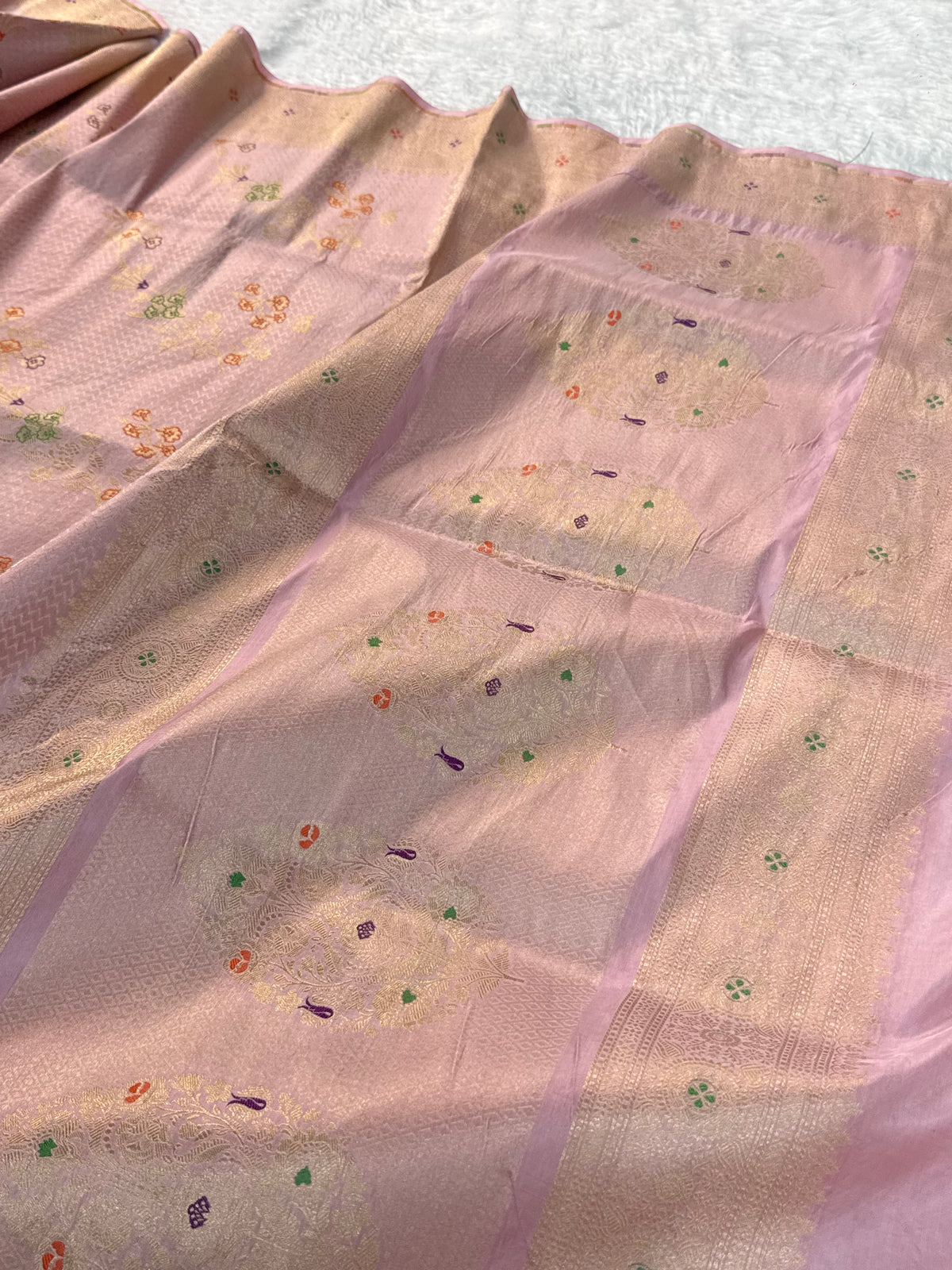 Banarasi pure katan silk saree with brocade meenakari jaal design in Light Dusty Pink colour