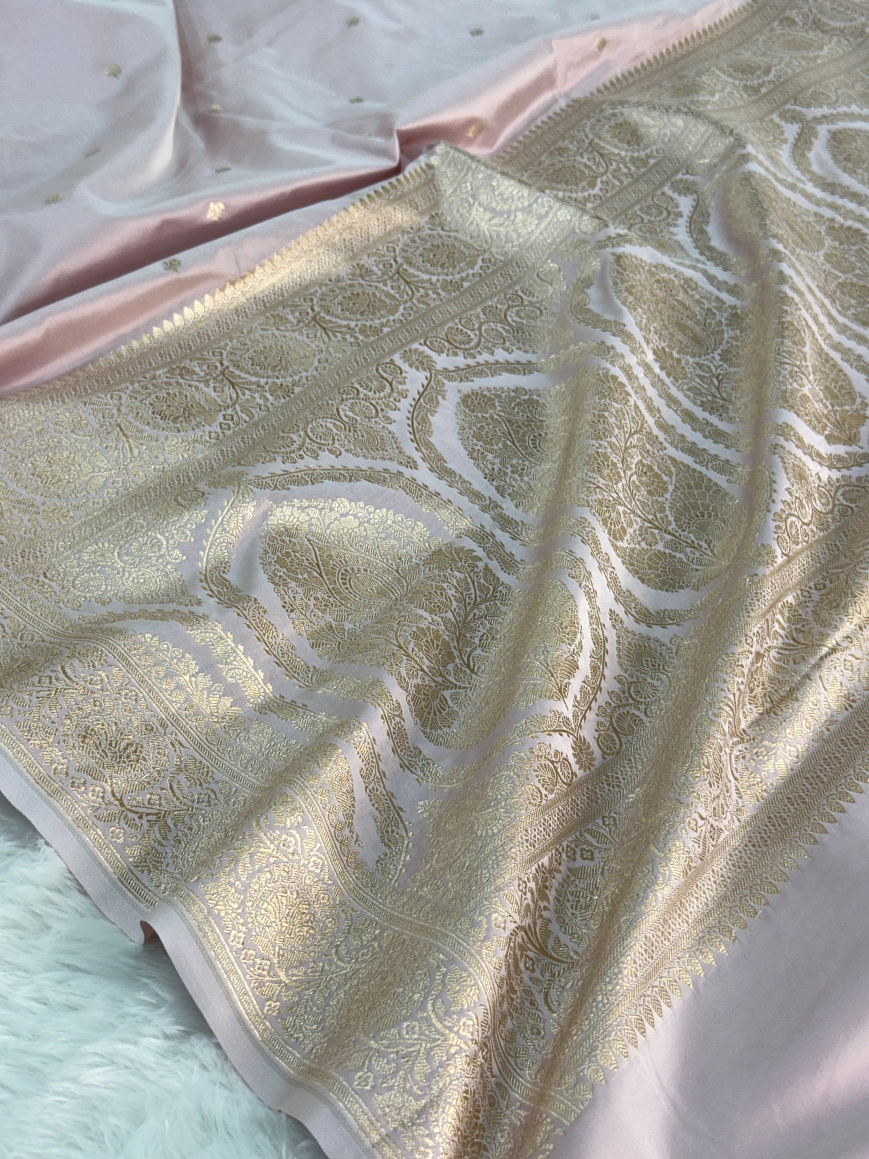Mashru Silk BanarasiBorder Buti Saree in Baby Pink Color