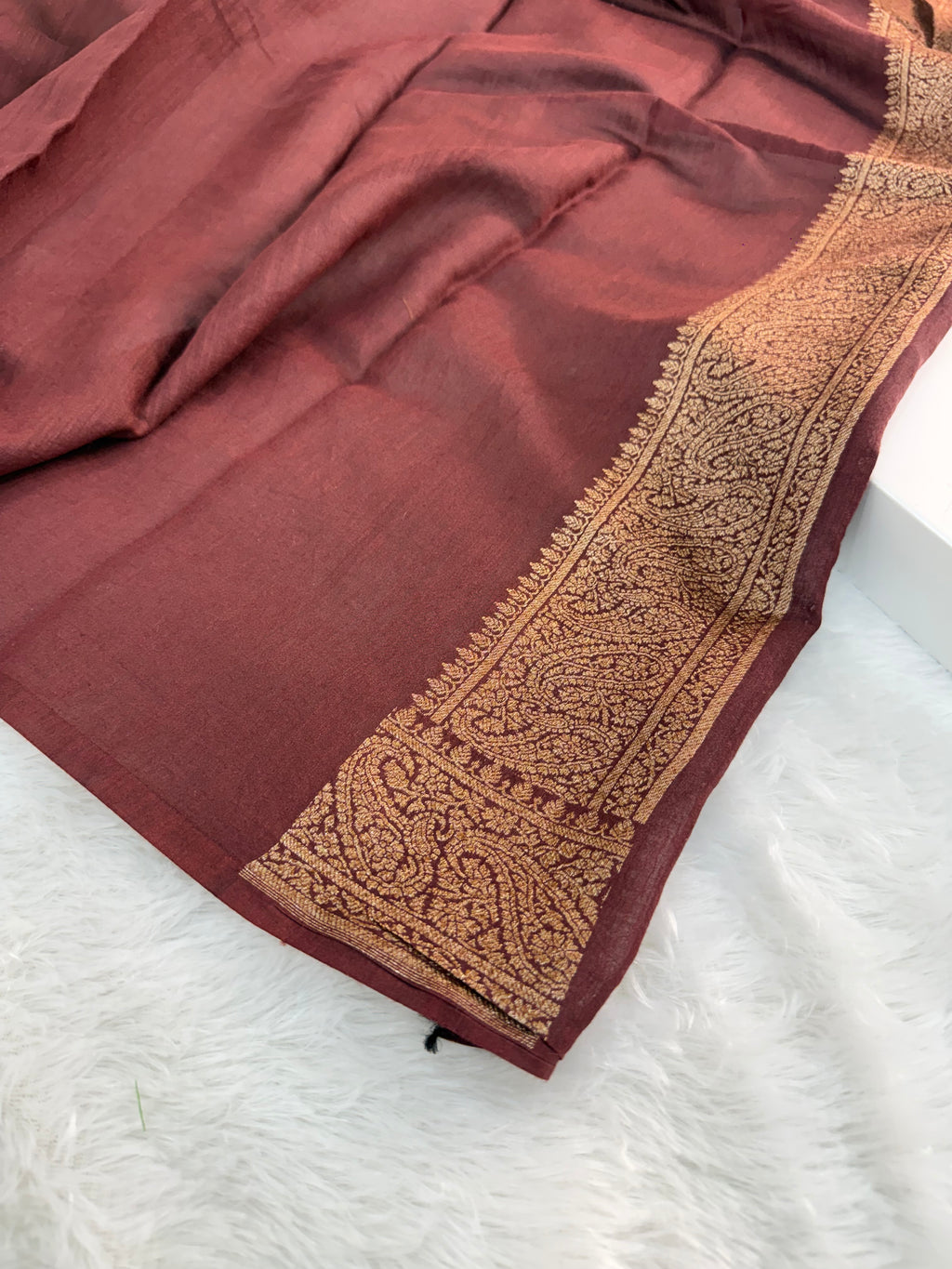 Banarasi Pure Monga Silk saree in contrast mustard and maroon color combination