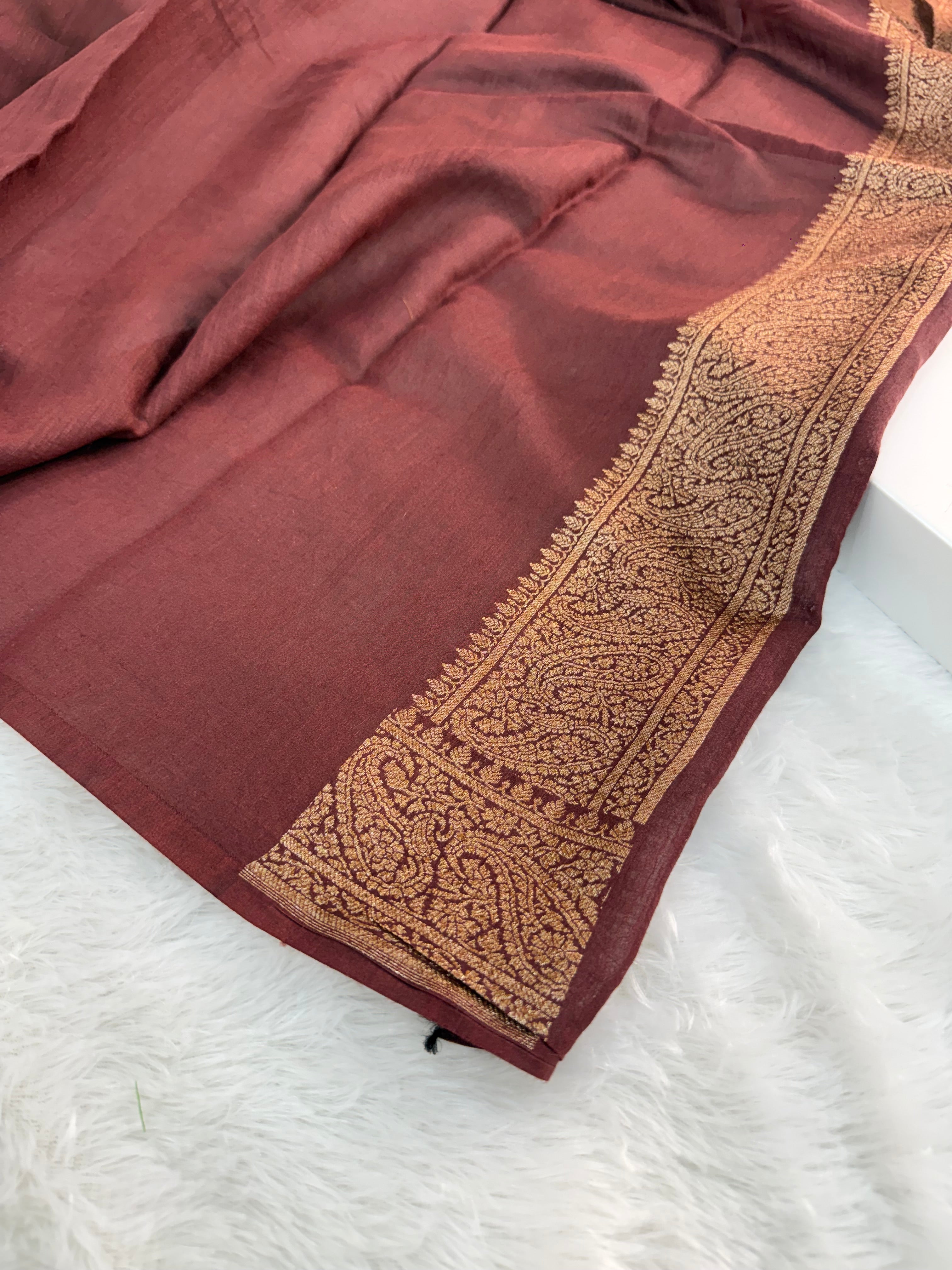 Banarasi Pure Monga Silk saree in contrast mustard and maroon color combination
