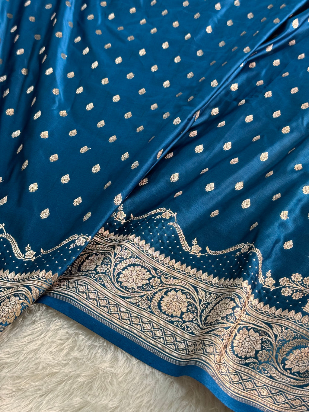 Banarasi Mashru Silk Saree In Royal Blue Color with Laharya Border Design