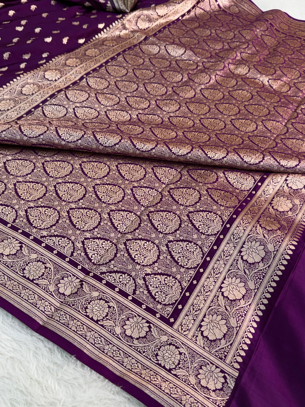 Banarasi Mashru Silk Saree Intricate Buti Design in majenta color
