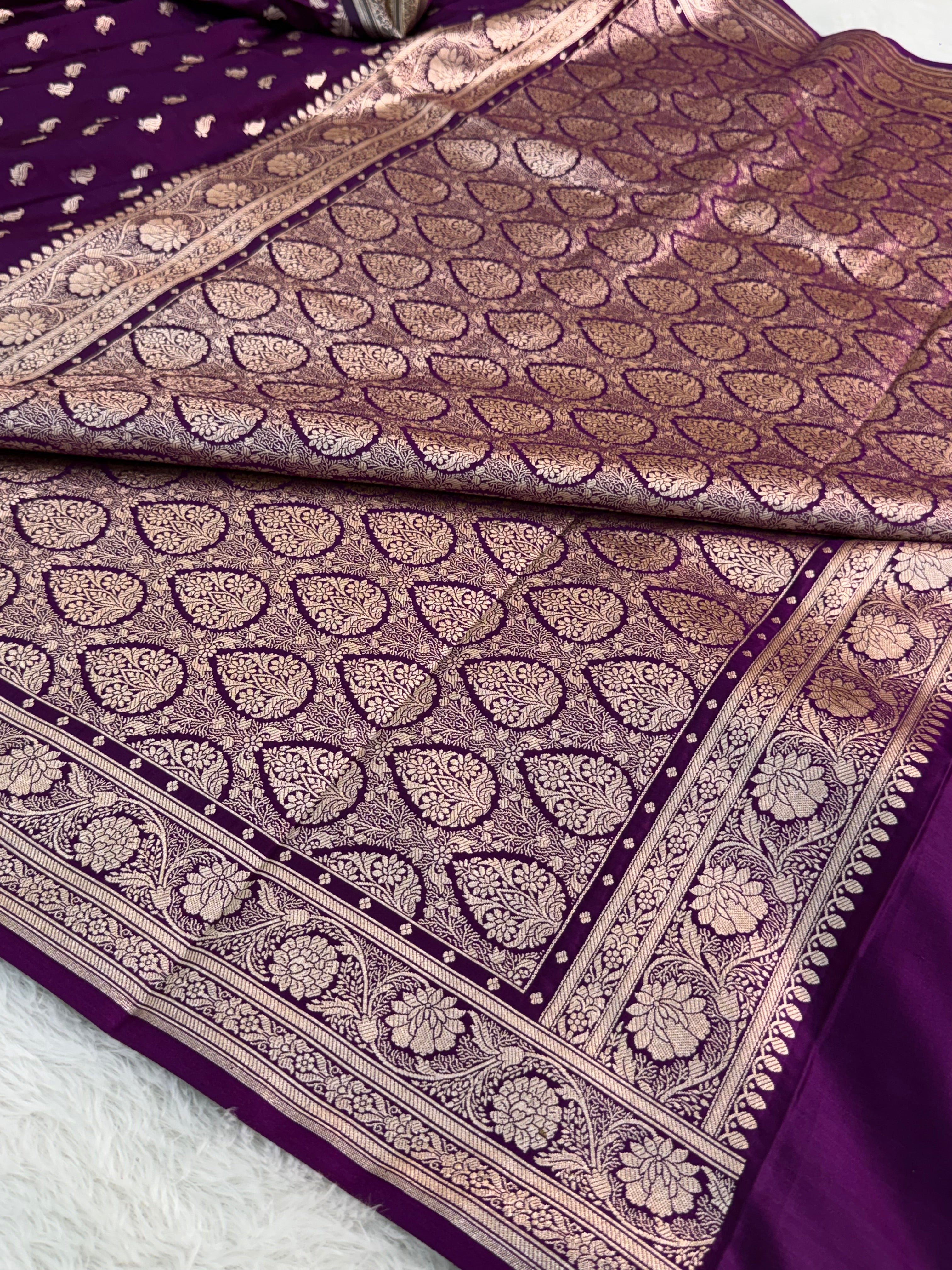 Banarasi Mashru Silk Saree Intricate Buti Design in majenta color