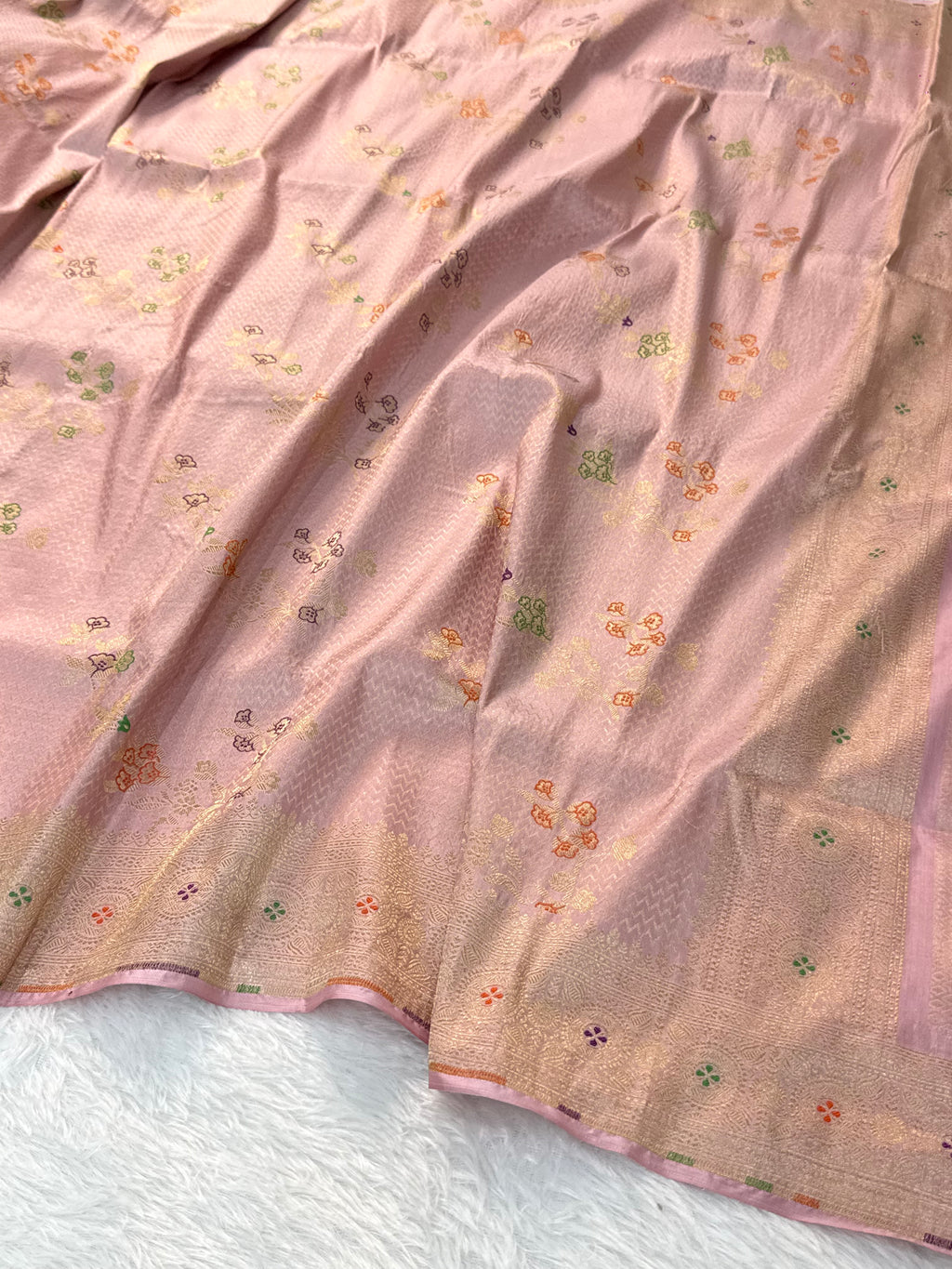 Banarasi pure katan silk saree with brocade meenakari jaal design in Light Dusty Pink colour