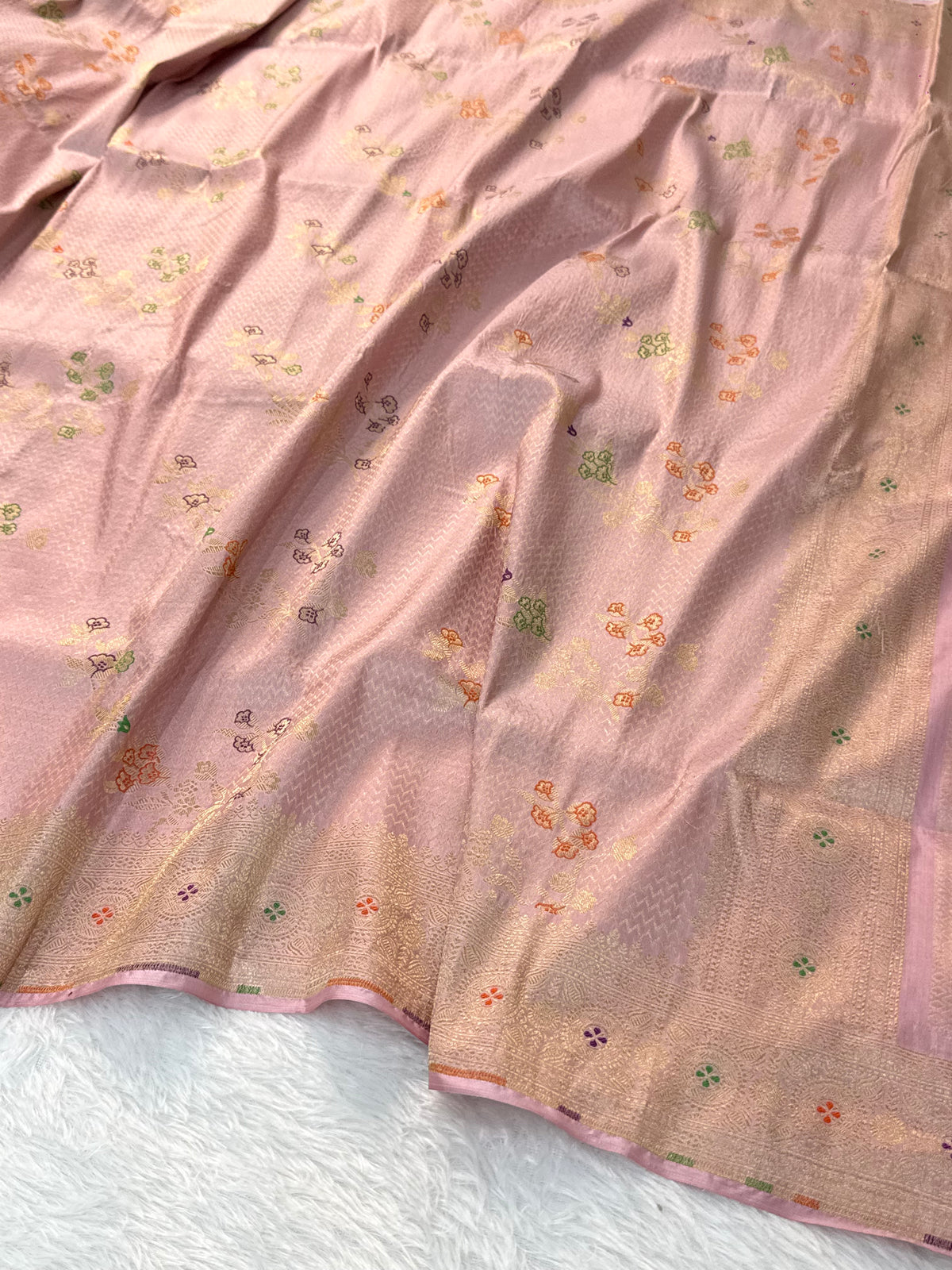 Banarasi pure katan silk saree with brocade meenakari jaal design in Light Dusty Pink colour