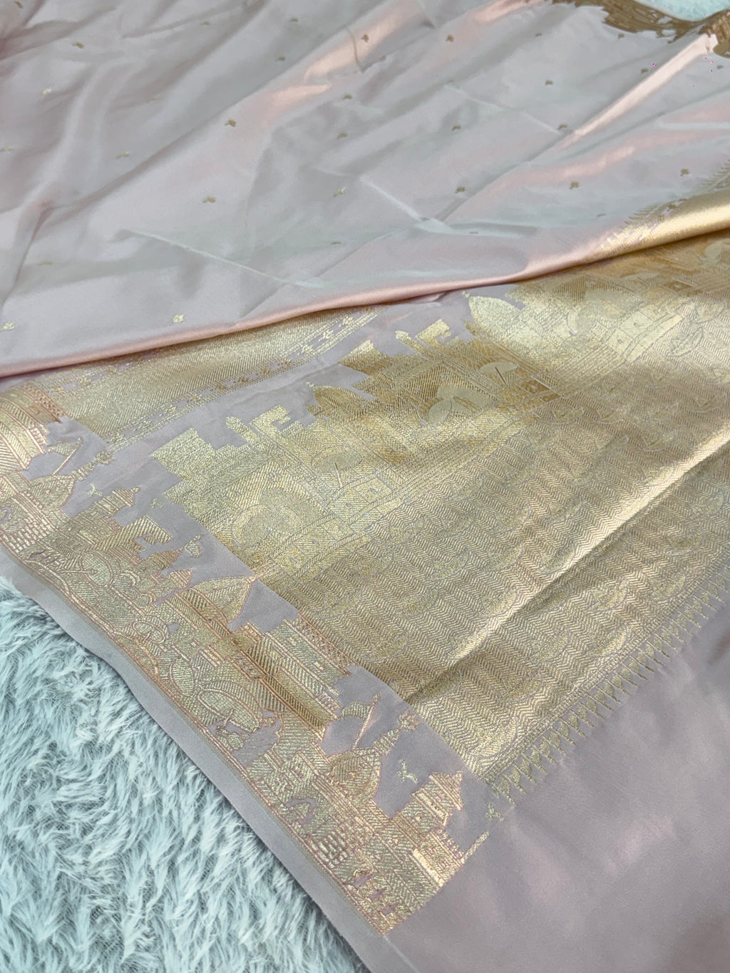 Mashru katan Silk Saree With Kashi Ghat Border Buti Design In Light Pink Colour
