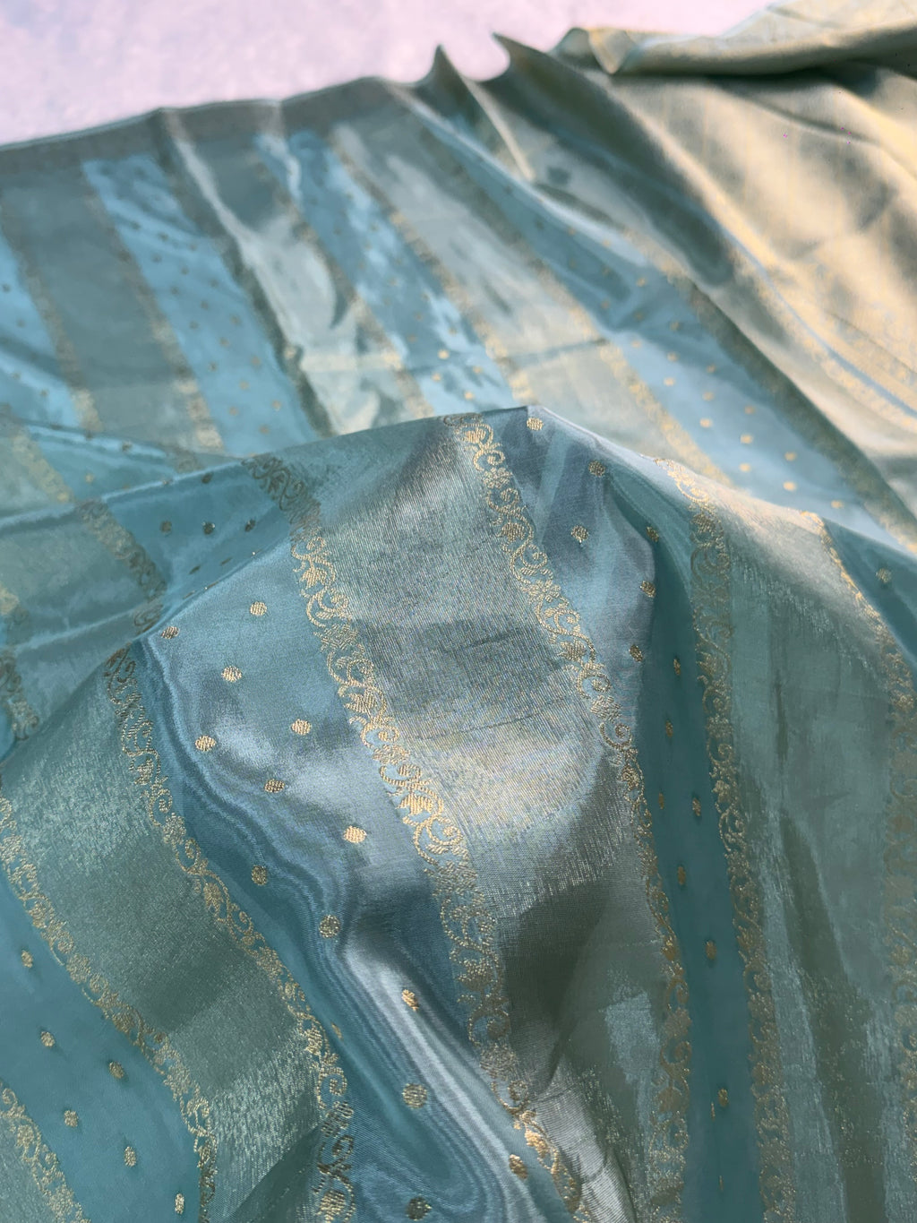HO Silk saree in Light Pastel Blue Colour with Vertical Stripes design