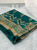 Mashru katan Silk Saree With Jaal Design In bottle green Colour