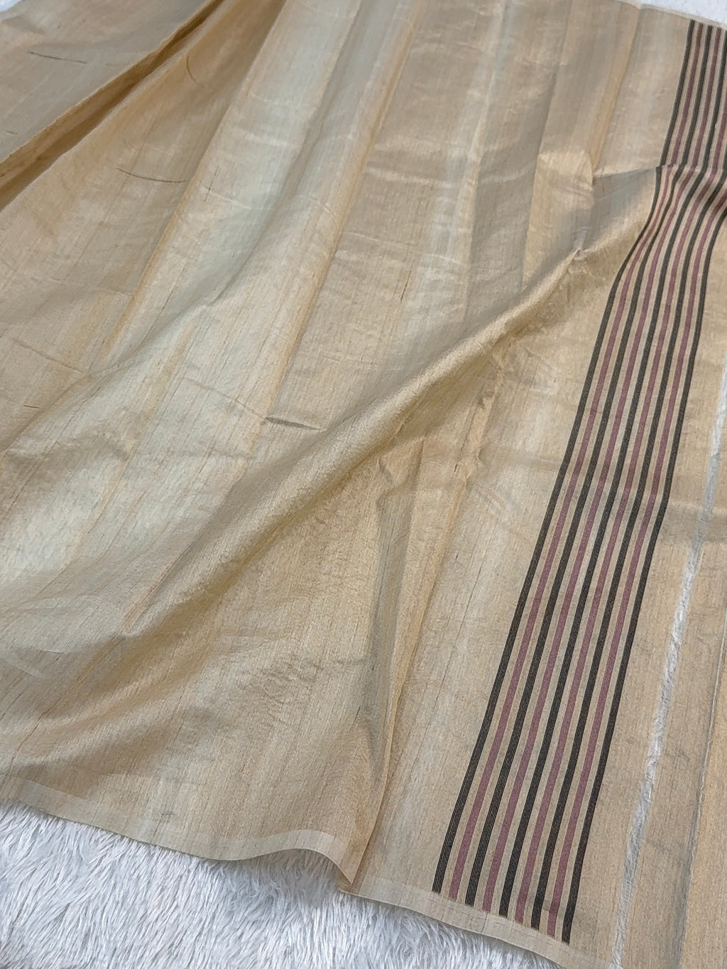 Pure Desi Tussar Silk Saree with Reshmi Motifs Design in Beige Color