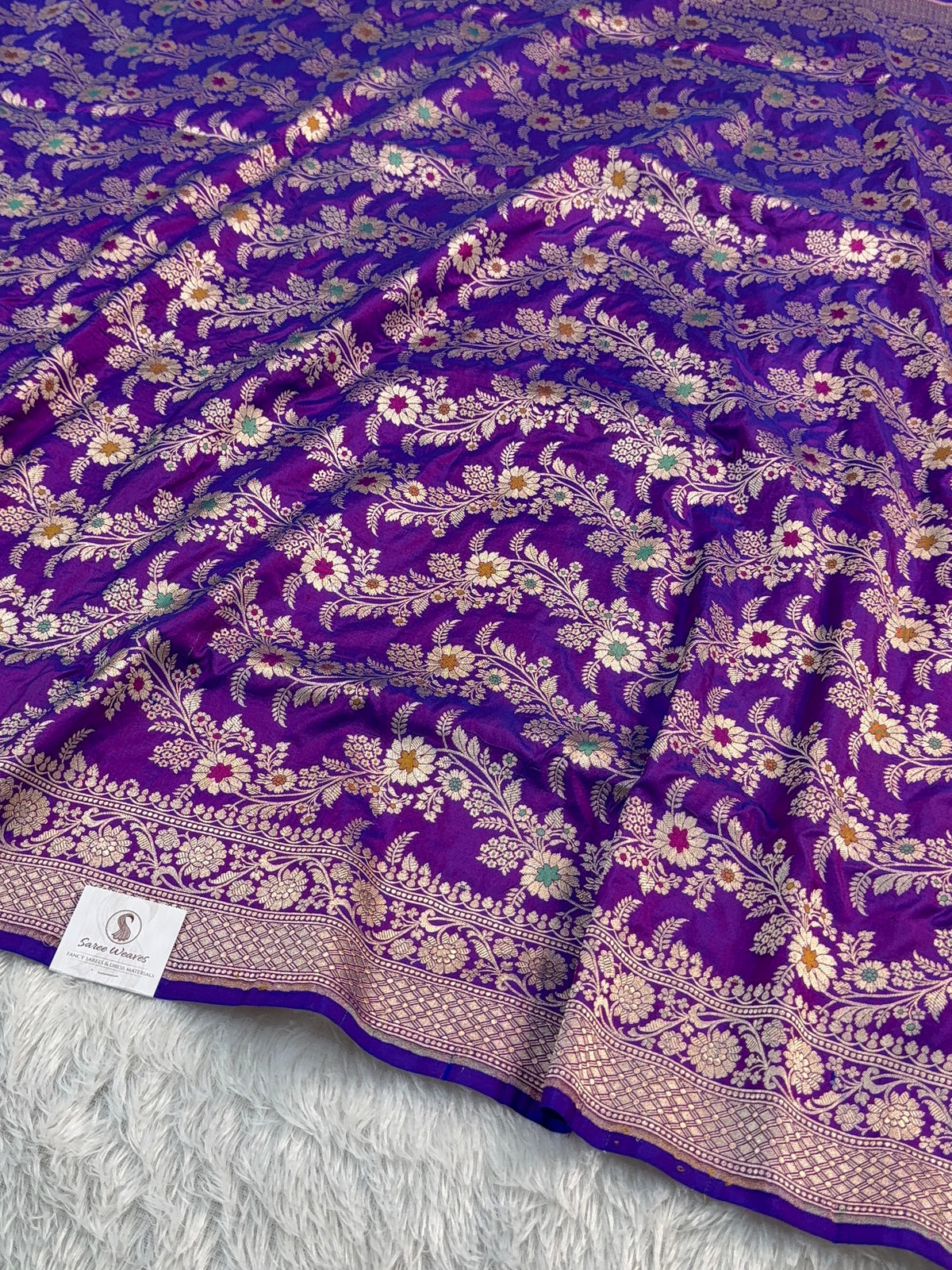 Banarasi Handloom pure katan silk saree with meenakari jaal design Royal Purple color