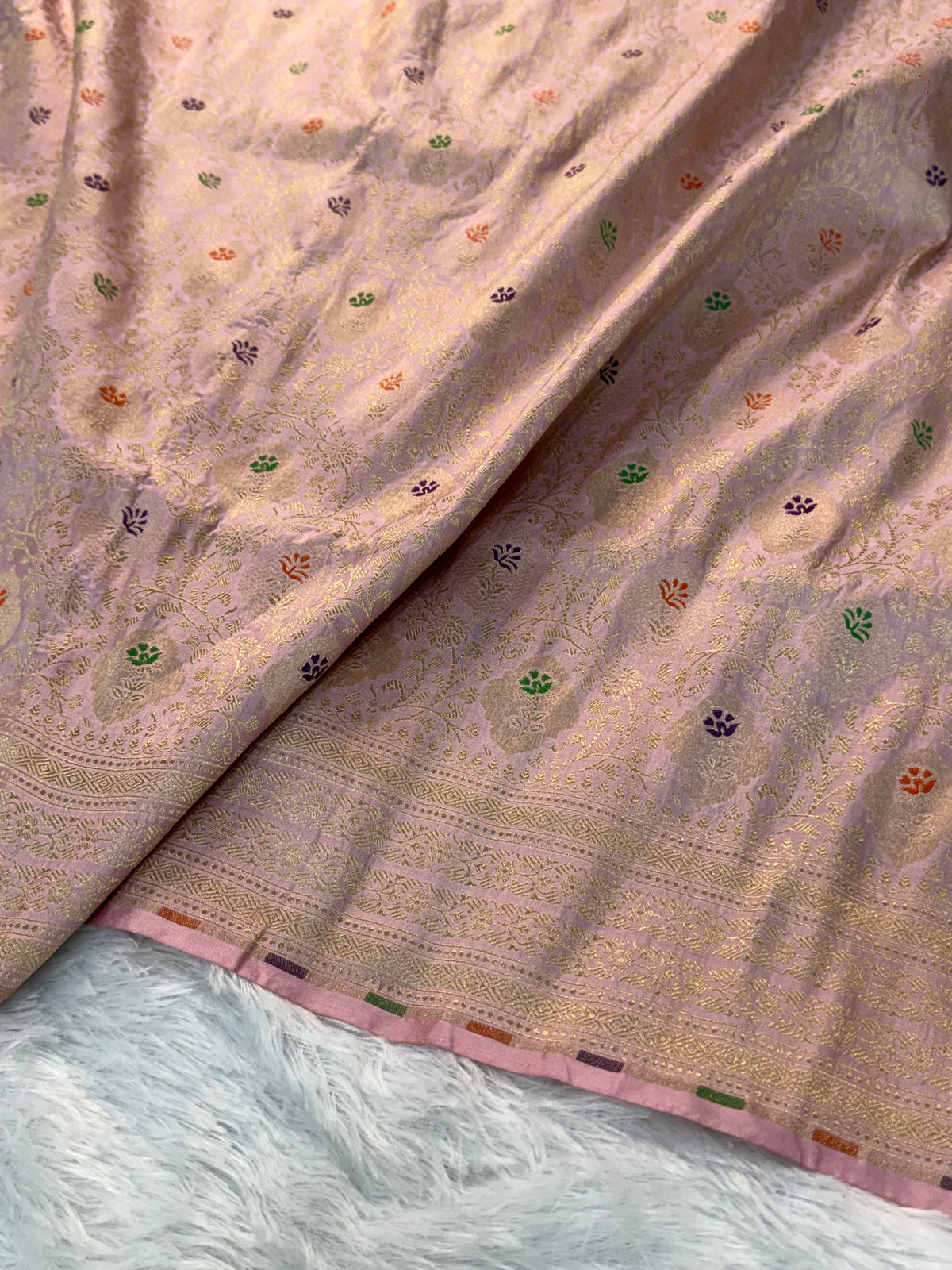 Banarasi pure katan silk saree with brocade meenakari jaal design in Light Pink colour