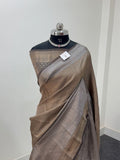 Pure Tissue Silk Saree with Brocade Weave in Silver and Gold Zari Work in Coffee Brown Colour