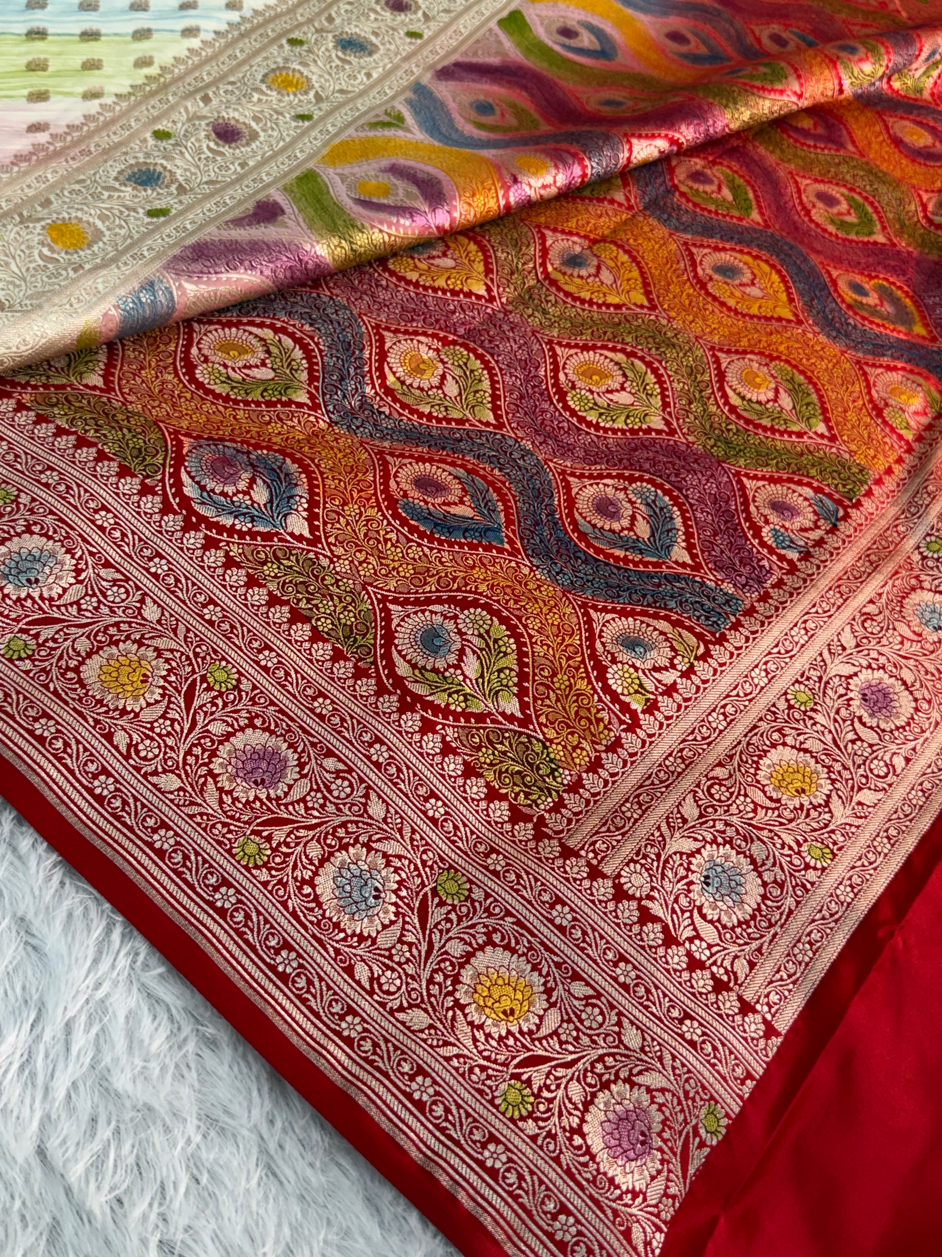 Mashru Silk Saree With Buti Design In Hand Brush contrast Colour