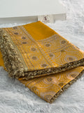 Bridal Banarasi Mashru Silk Saree with Stone Work In Border And Pallu, In Yellow Color