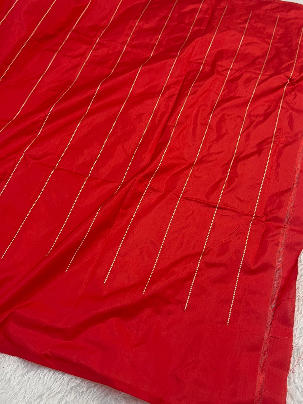 Handwoven Pure Katan Silk Saree in Large Motifs Design with Meenakari in high Percentage Zari Work in Red Colour