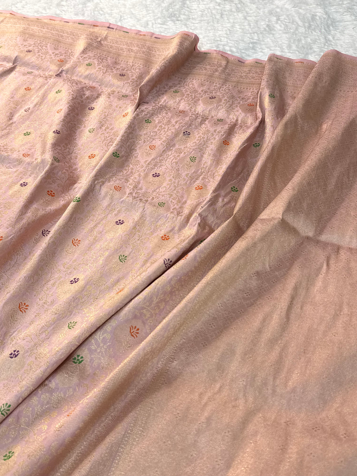 Banarasi pure katan silk saree with brocade meenakari jaal design in Light Pink colour