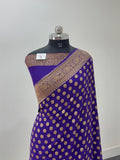 Banarasi Pure Khaddi Chiffon Saree  with Antique Zari Work In Small Circle Motifs Design in Deep Violet Colour