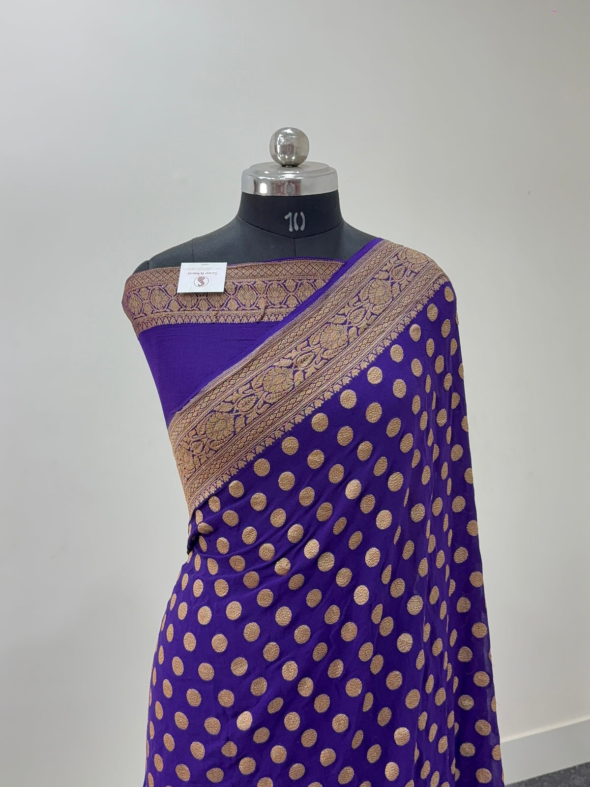 Banarasi Pure Khaddi Chiffon Saree  with Antique Zari Work In Small Circle Motifs Design in Deep Violet Colour