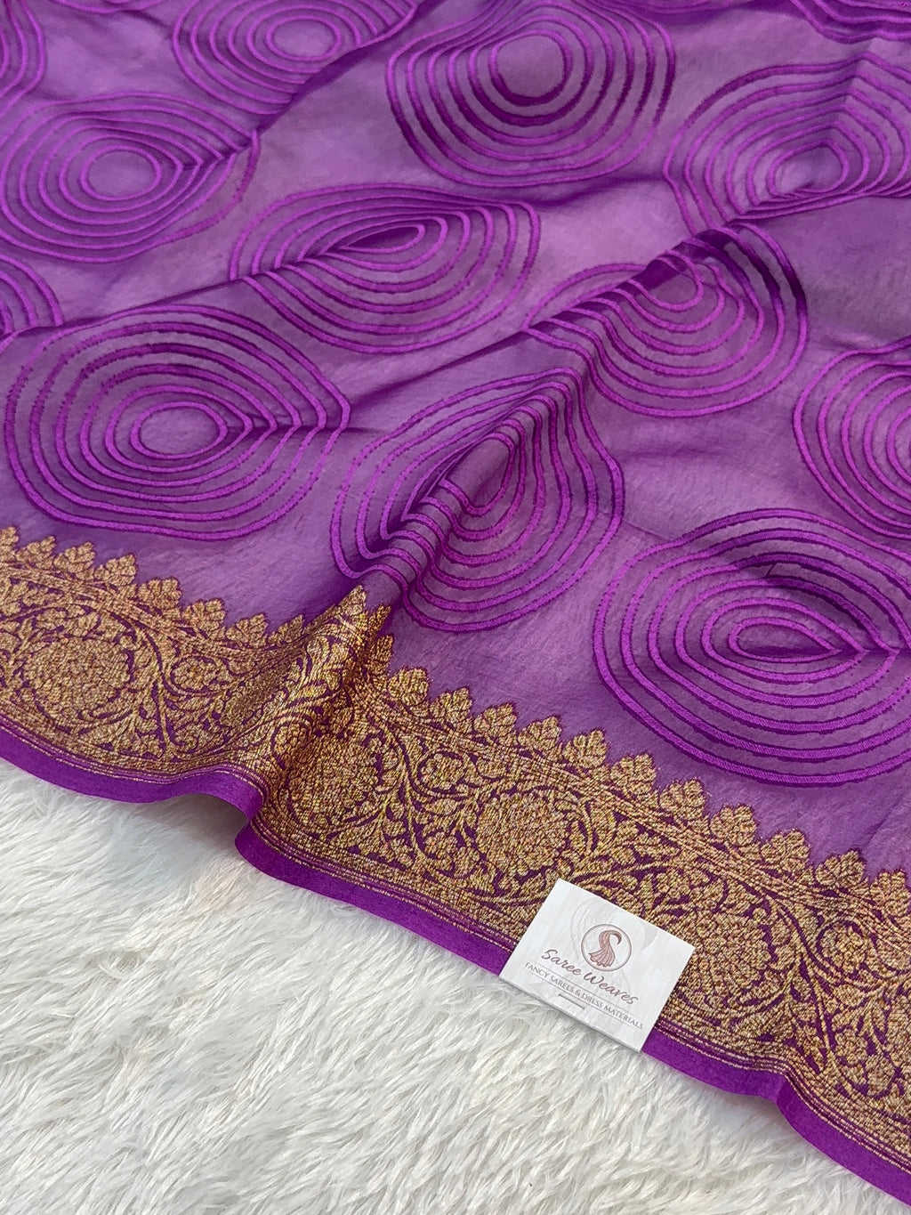 Pure Kora Silk Saree with Antique Zari weaving in Violet Colour