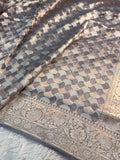 Banarasi Pure Tissue Silk Saree with silver and gold Zari work in Dark Grey Colour
