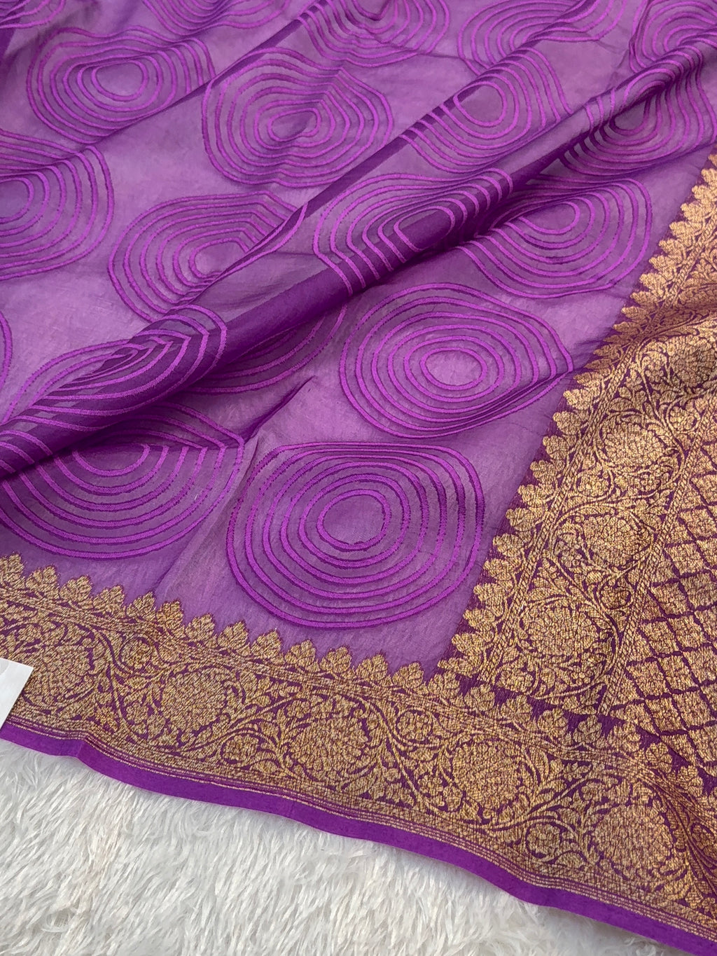 Pure Kora Silk Saree with Antique Zari weaving in Violet Colour