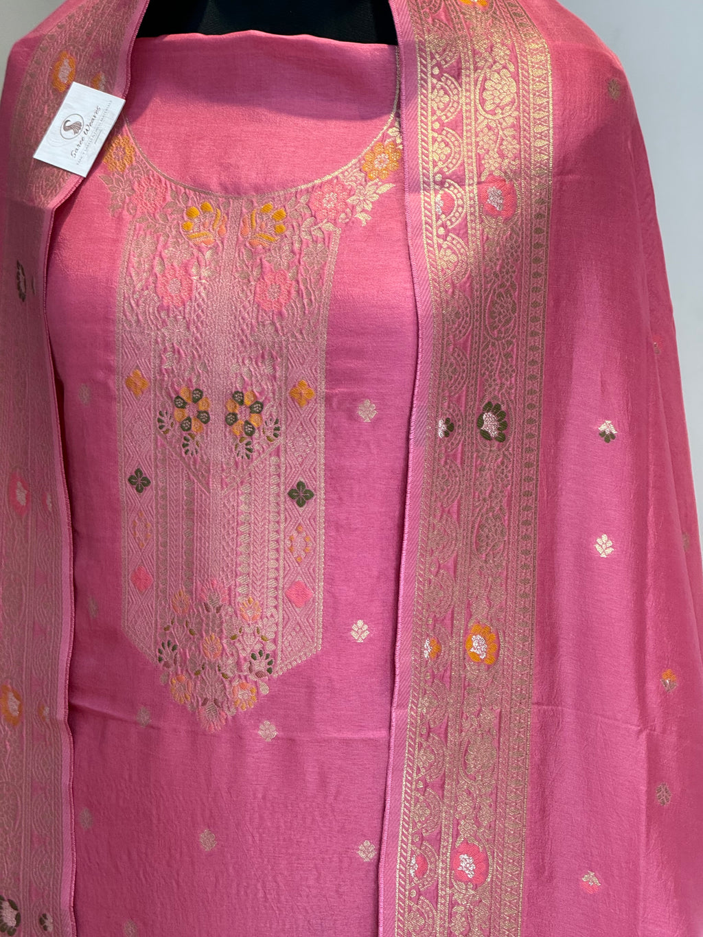 Pure Viscose Meenakari 3 piece Suit with Zari Work with Heavy Dupatta in Rusty pink color