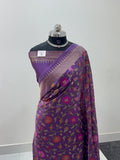 Pure Katan Silk Saree with Gold Zari And Meenakari Jaal Design in Violet Colour