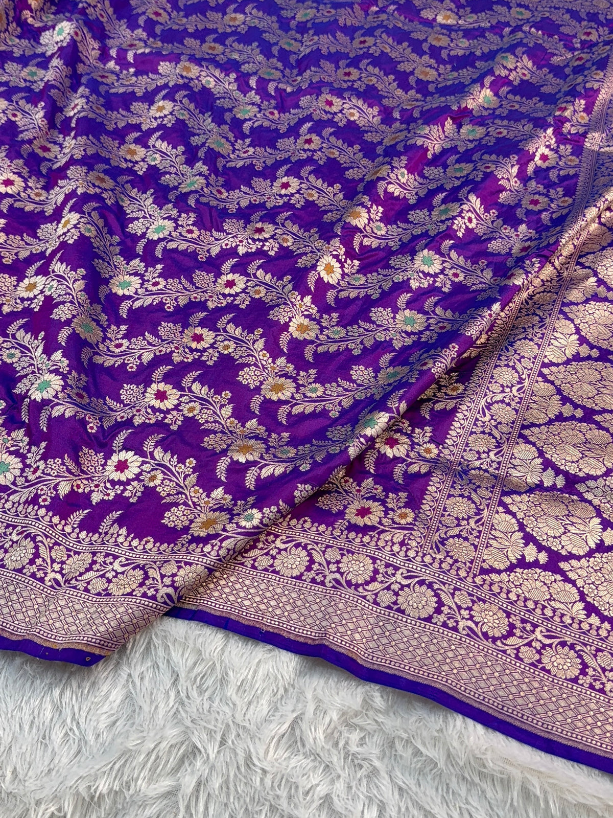 Banarasi Handloom pure katan silk saree with meenakari jaal design Royal Purple color