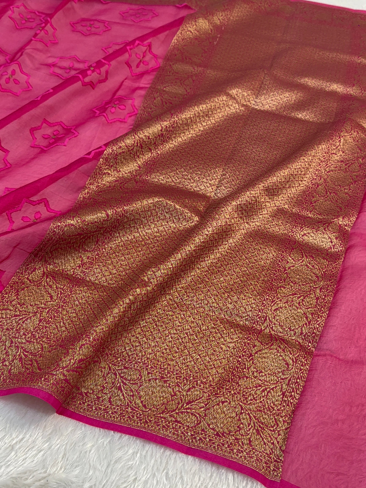 Pure Kora Silk Saree with Antique Zari weaving in Dusty Rose Colour