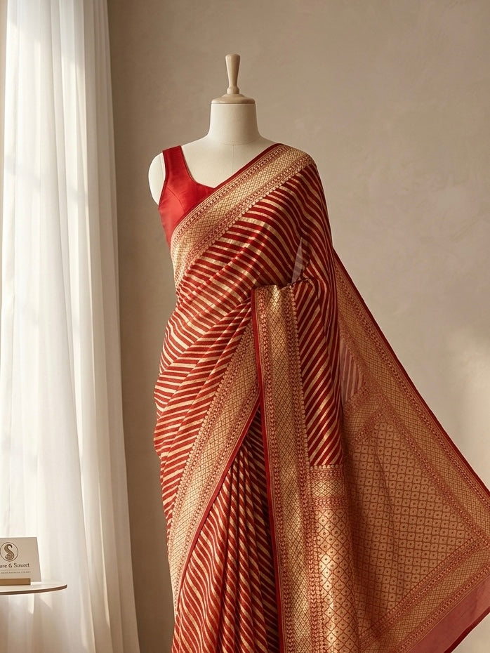 Banarasi Pure Khaddi Chiffon Saree in Aada Zari Design in Deep Maroon Colour