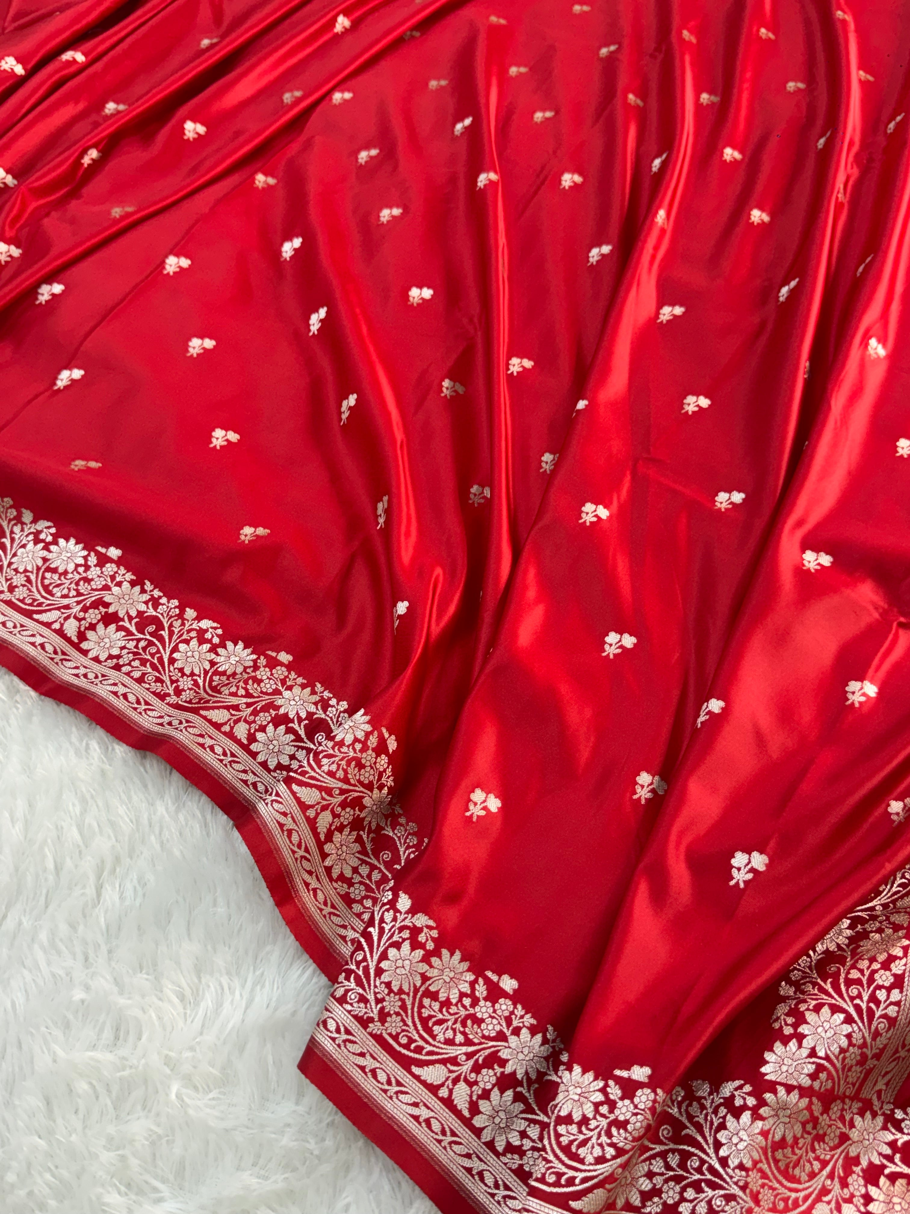 Banarasi Mashru Silk Saree in Border Buti Design in Red colour