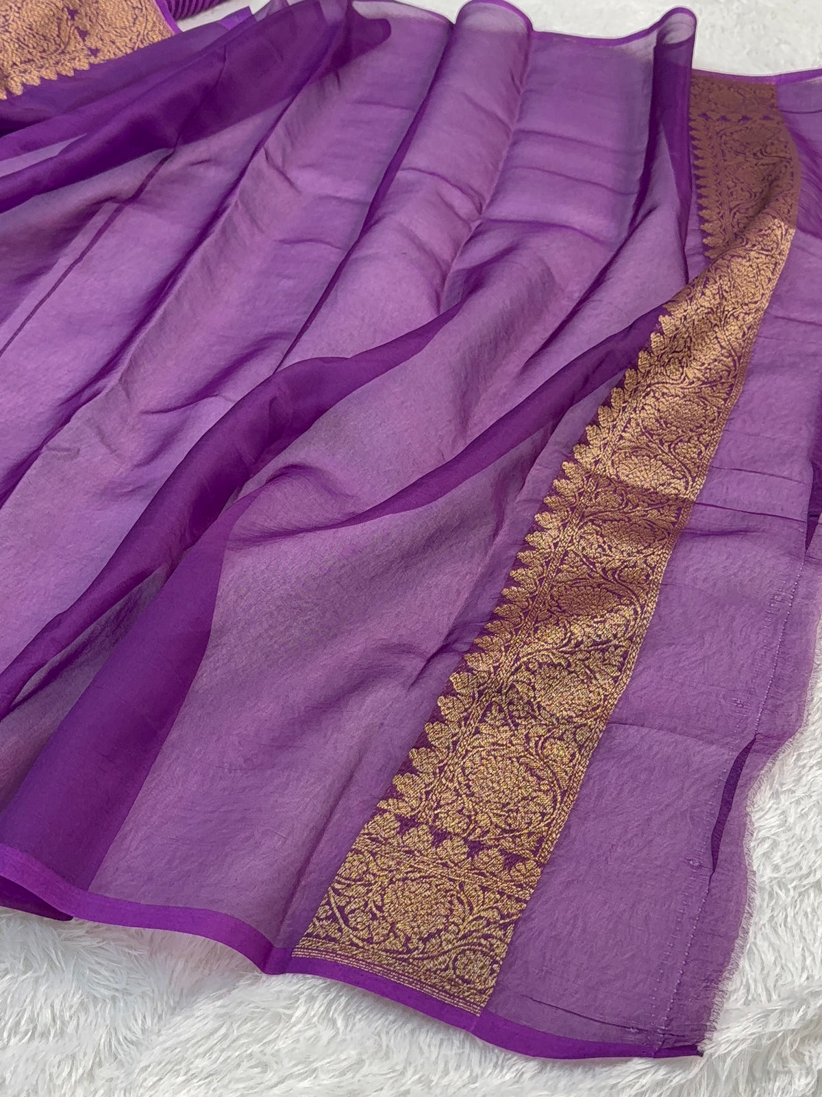 Pure Kora Silk Saree with Antique Zari weaving in Violet Colour
