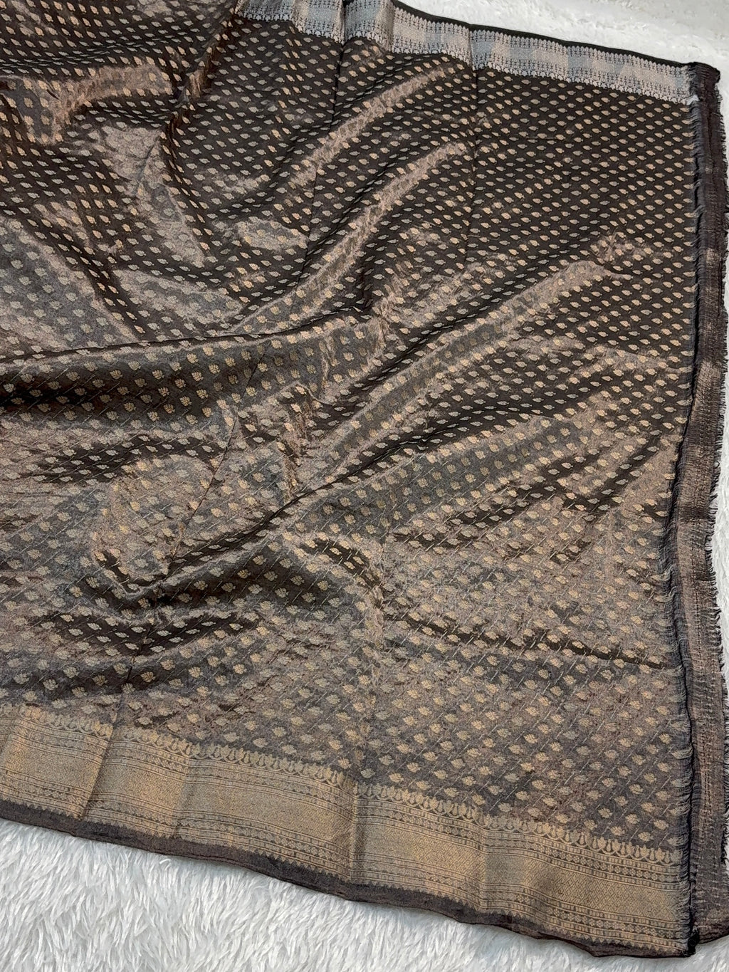 Pure Tissue Silk Saree with Brocade Weave in Silver and Gold Zari Work in Coffee Brown Colour