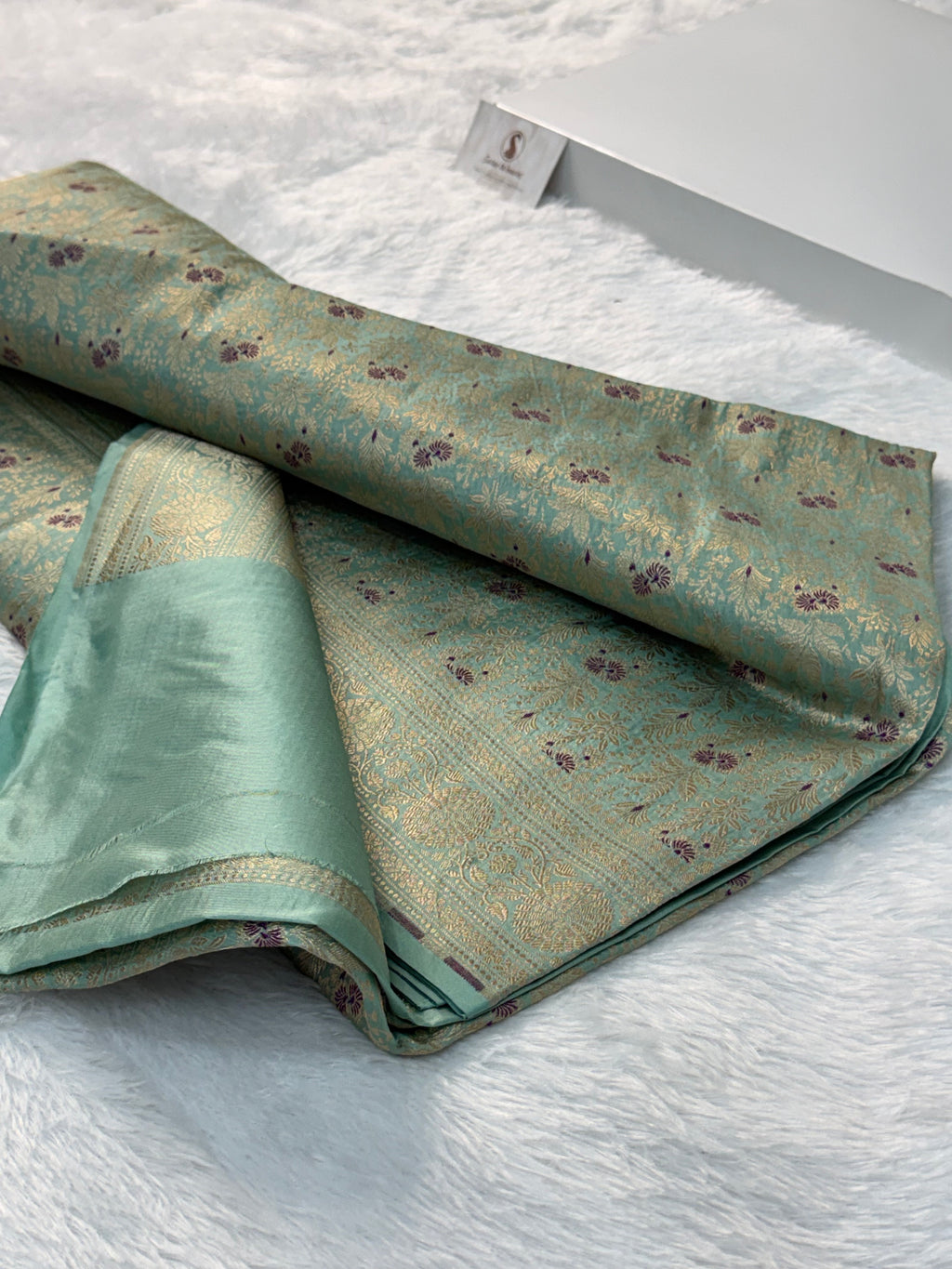 Banarasi pure katan silk saree with brocade meenakari jaal design in Light Sea Green colour